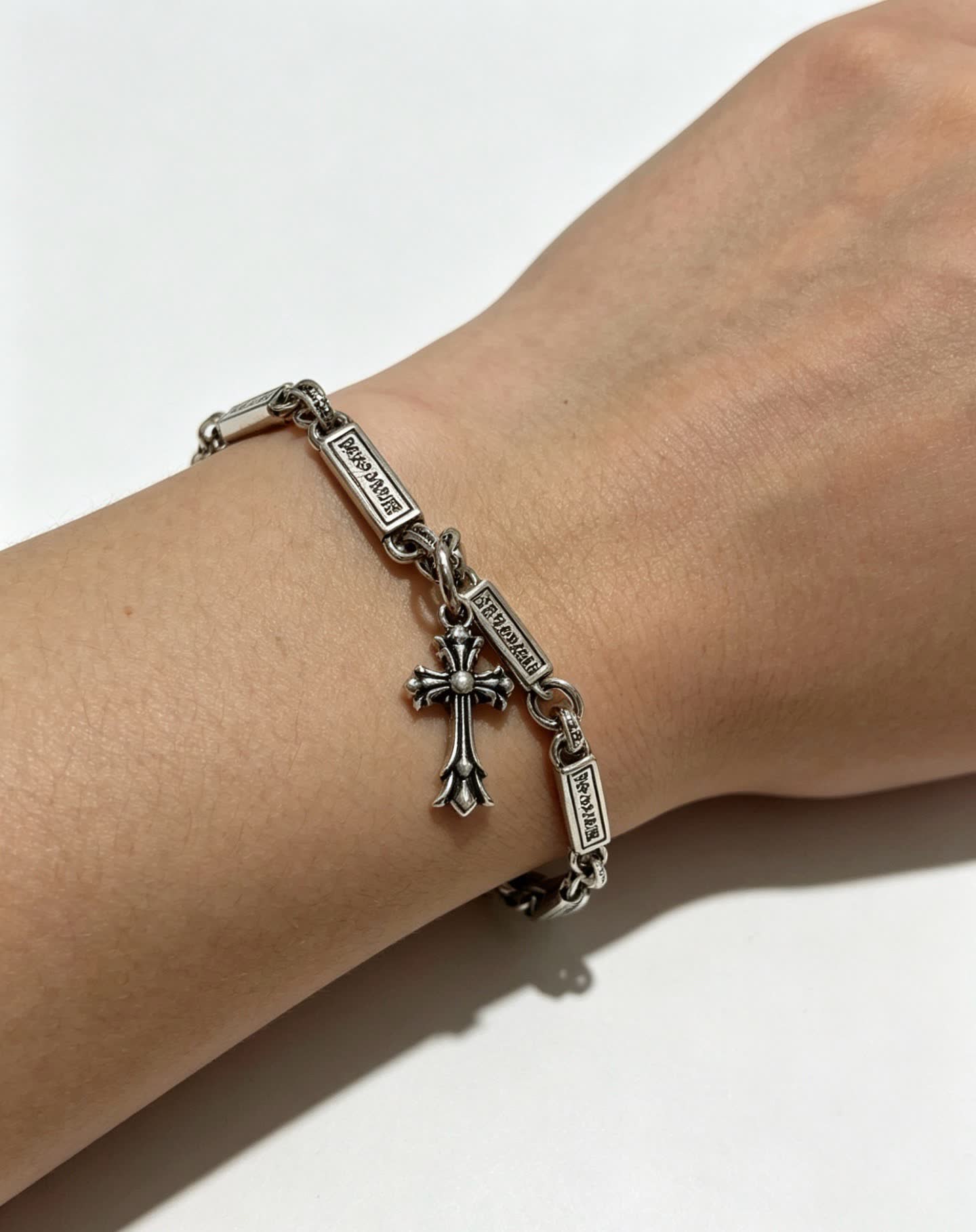 Chrome Hearts Silver Cross Charm Bracelet